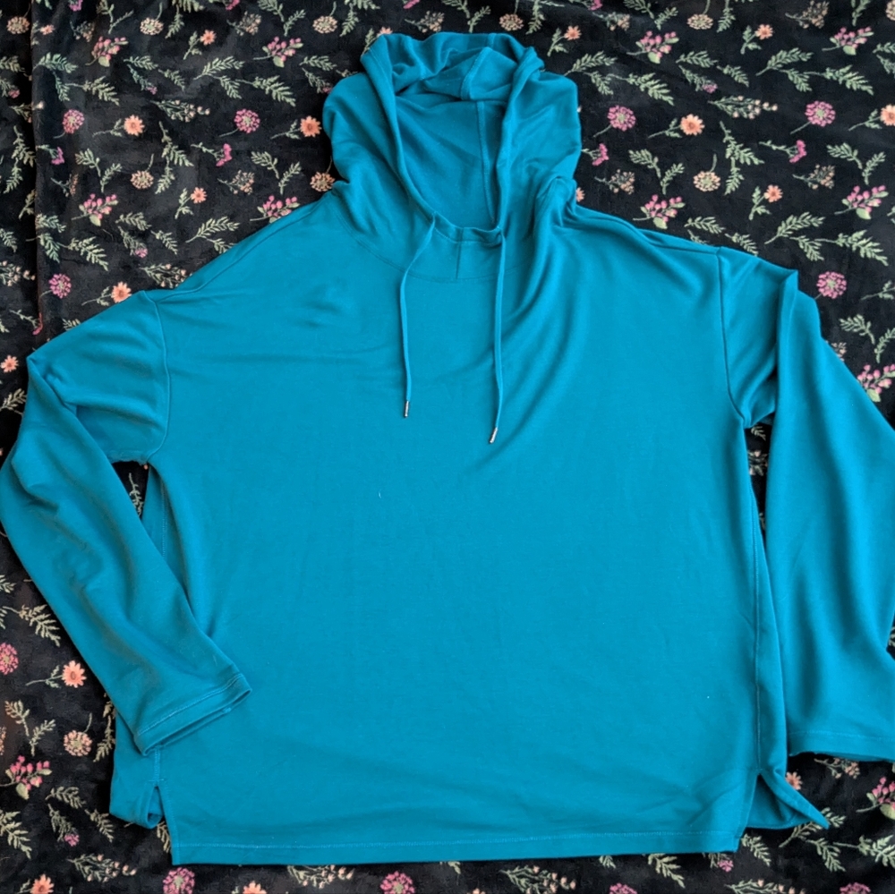 Athletic Works Women's Teal French Terry Lightweight Mock Neck Hoodie